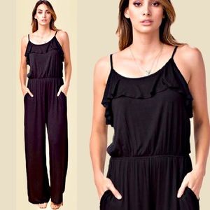 "Love" Black Ruffle Jumpsuit